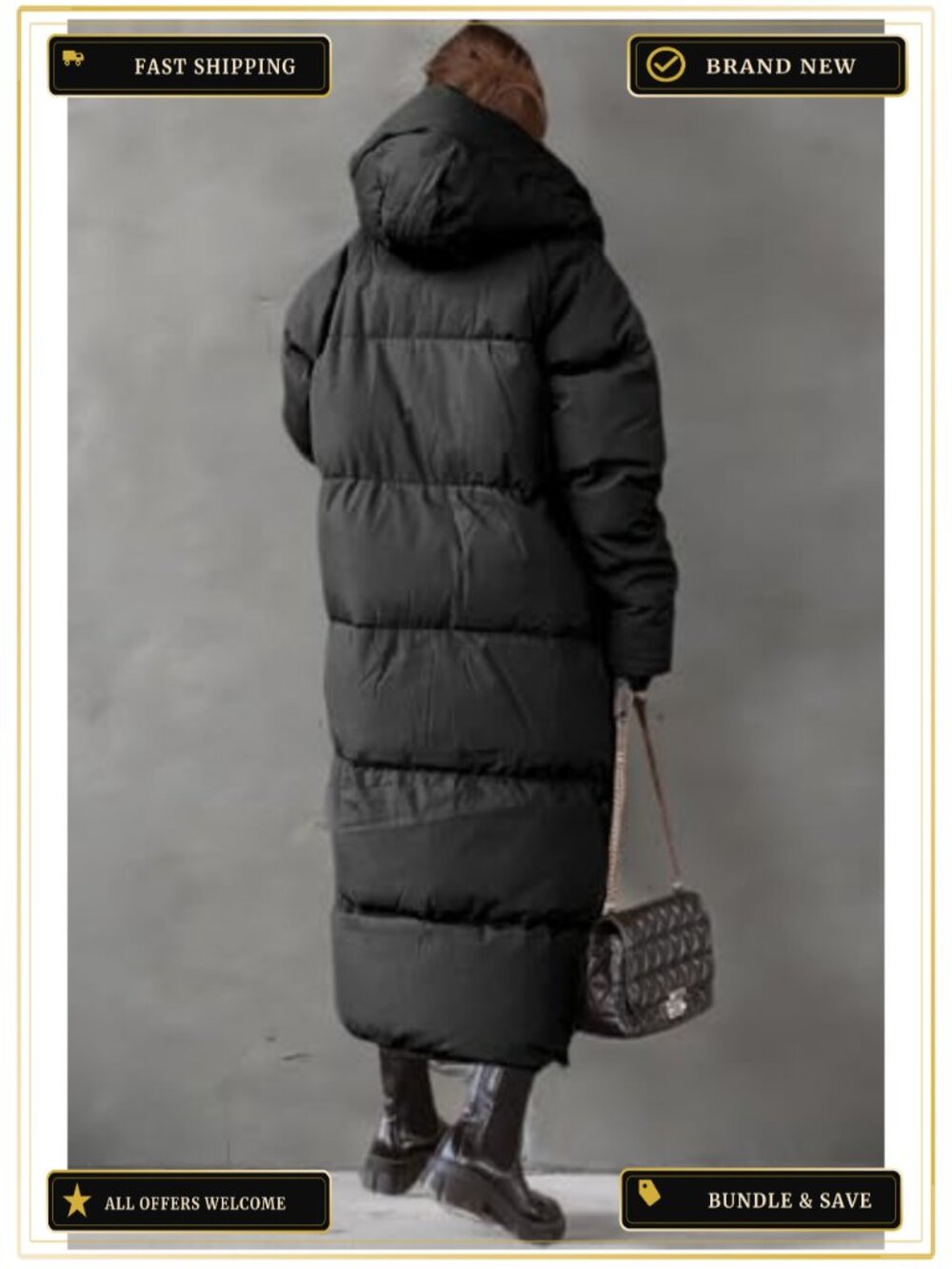 Women's Long Quilted Puffer Coat Hooded Maxi Length Winter Outerwear - Picture 4 of 6
